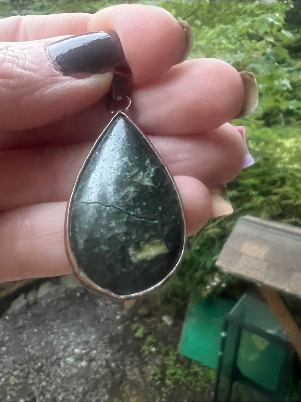Copper Moss Agate Green Stone Teardrop Necklace Pendant